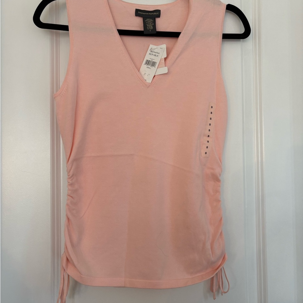 NEW Banana Republic Women Small Pink Ruched V-Neck Sleeveless Knit Tank Top